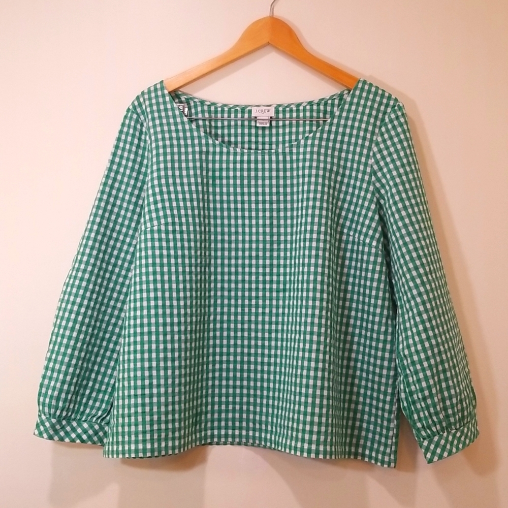Factory J Crew - Scoop neck blouse - green gingham - XL
